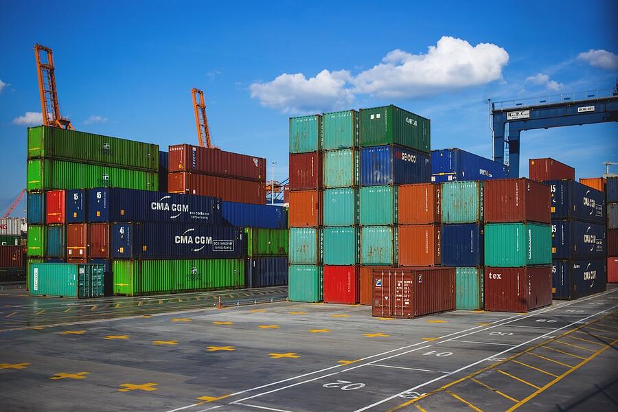 Stacked cargo containers at a working port